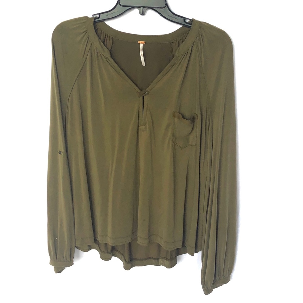 Free people olive green flowy blouse long sleeve